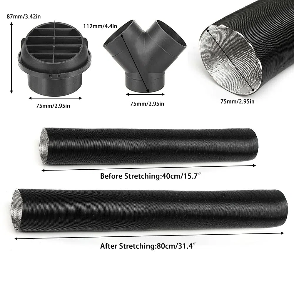 Diesel-Standheizungsset, 75-mm-Heizrohr, Luftauslass, Y-Bogen und Klemmen