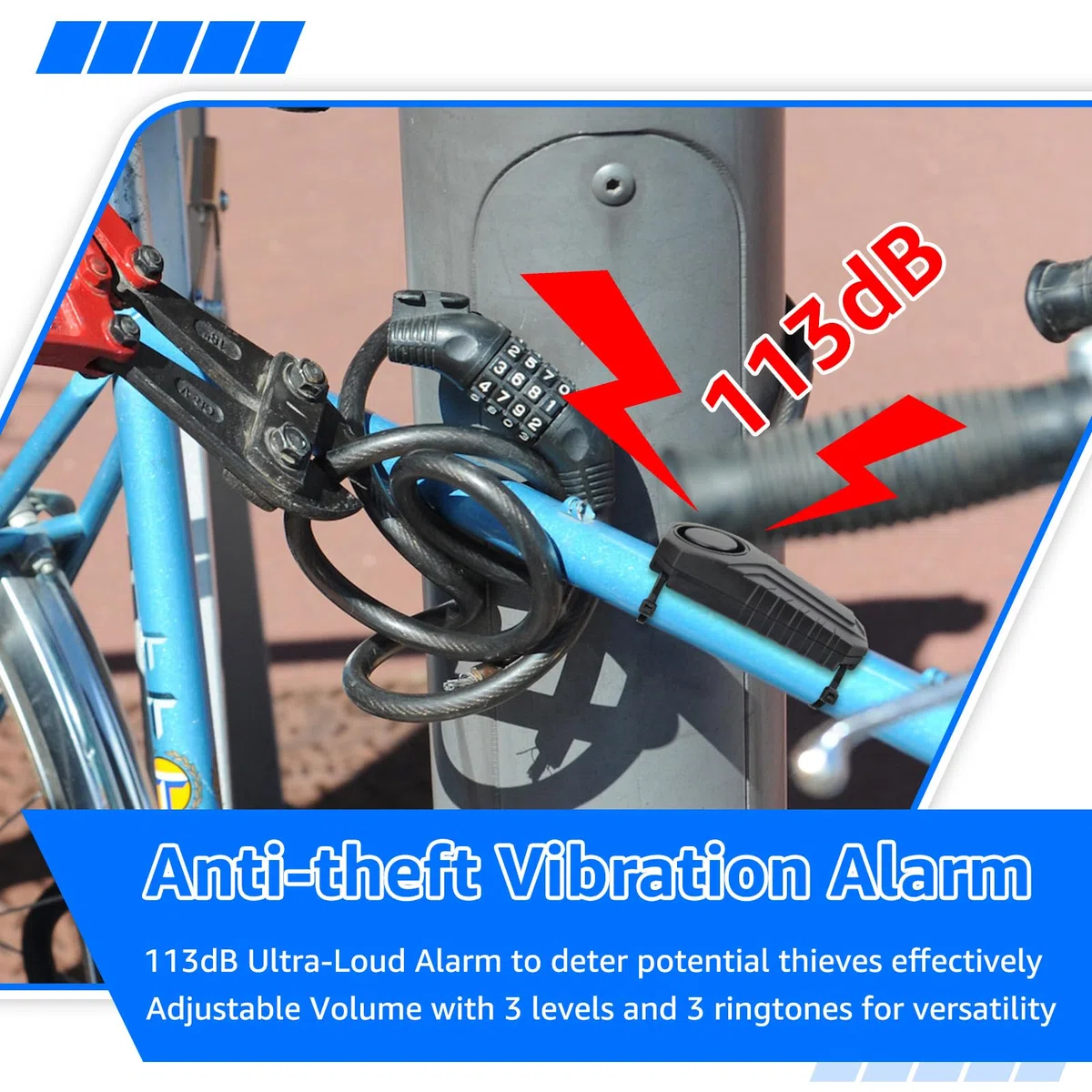 NineLeaf Alarmanlage Fahrrad, Drahtlose Motorrad Fahrrad Alarm, Diebstahlsicherung Alarm Mit Fernbedienung, IP65 Wasserdicht, 113 dB Super Laut, SOS-Funktion, Lautstärkeregelung einstellbar,8PK