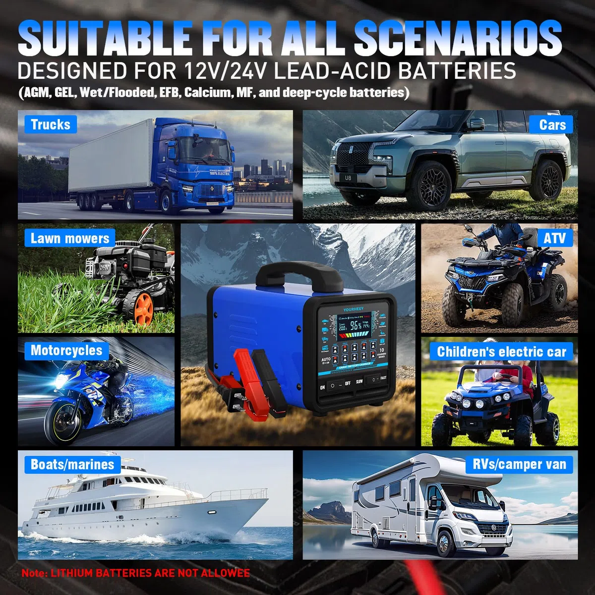 12V/24V 0-20A 2026 aktualisiertes Batterieladegerät und -wartung mit automatischer Abschaltung, Reparatur- und Wintermodus, 10 Modi und Farbanzeige für Auto, LKW, Motorrad, Wohnmobil