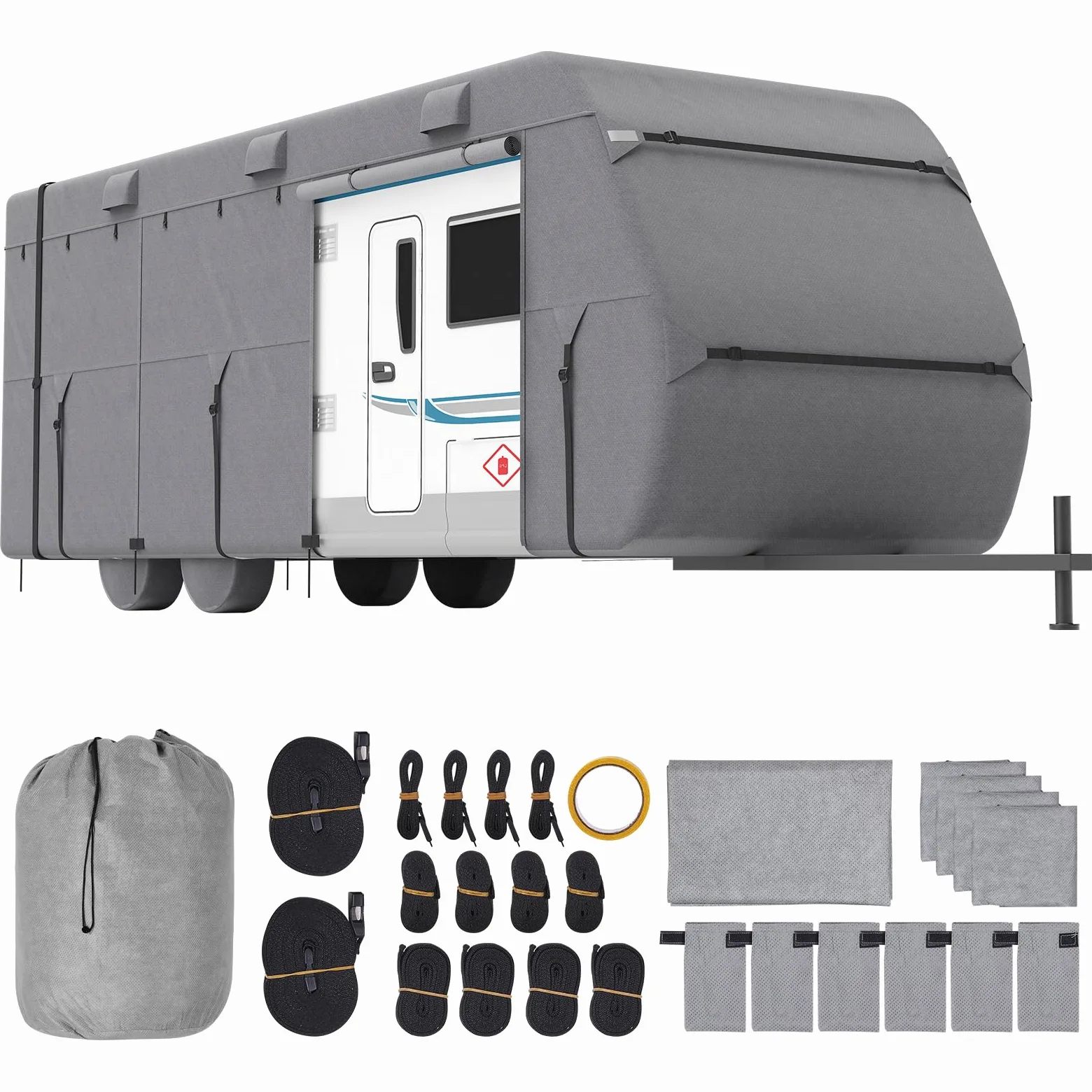 VEVOR Wohnwagen-Schutzhülle für 7,3-8,2 m Wohnwagen, Wohnwagenabdeckung aus Vliesstoff wasserdicht Winddicht, Universal-Wohnwagenhülle mit Aufbewahrungstasche, Reparaturflicken, Gurten, Klebeband