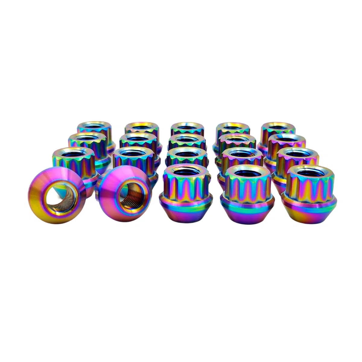 RISON-Titanium 12PT Auto Radmuttern M14x1.5x25mm, 20 Stück Titan Radmutter mit Schlüssel Kegelbund 60°, Open End Wheel Racing Lug Nuts