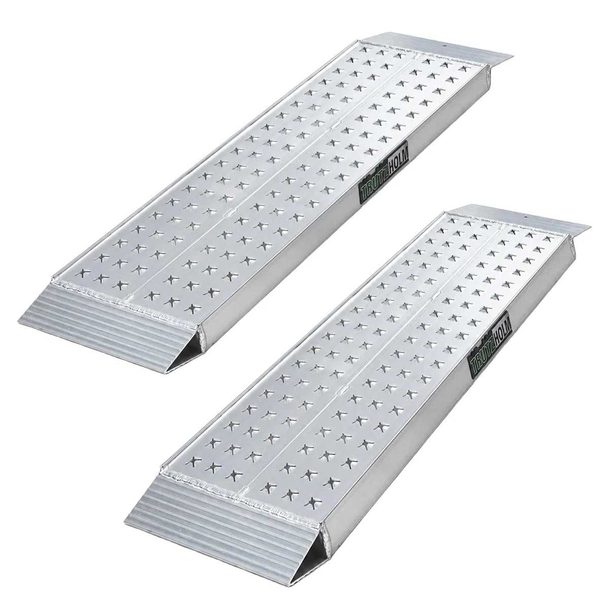 TRUTZHOLM 2X Auffahrrampe Aluminium Gesamtlänge 150 cm Breite 28 cm Traglast 540 kg gelochte rutschfeste Lauffläche Verladerampe Motorradrampe Verladehilfe Rampe für Motorrad Mofa E-Bike Fahrrad