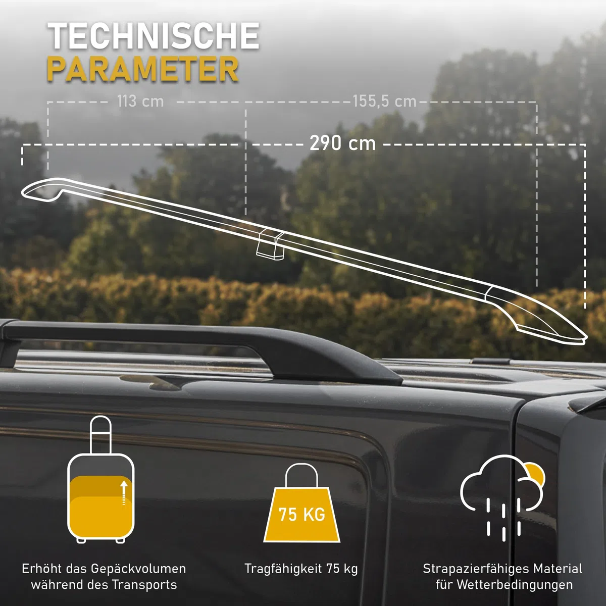 CHROMEMASTER Dachreling Dachträger Kompatibel mit Opel Vivaro 3 Long L2 2014-2019 | Zur Befestigung der Dachgepäckträger, Dachboxen oder Dachfahrradträger | Robuste Konstruktion aus Alu