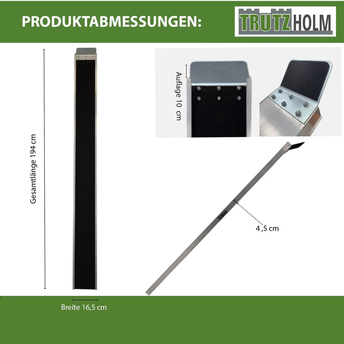 TRUTZHOLM 2X Auffahrschiene Alu Gesamtlänge 194 cm Traglast 50 kg je Rampe Anti-Rutsch Beschichtung Verladeschiene für E-Bike Fahrrad Pedelec Treppenrampe Fahrradrampe Auffahrrampe Fahrrad