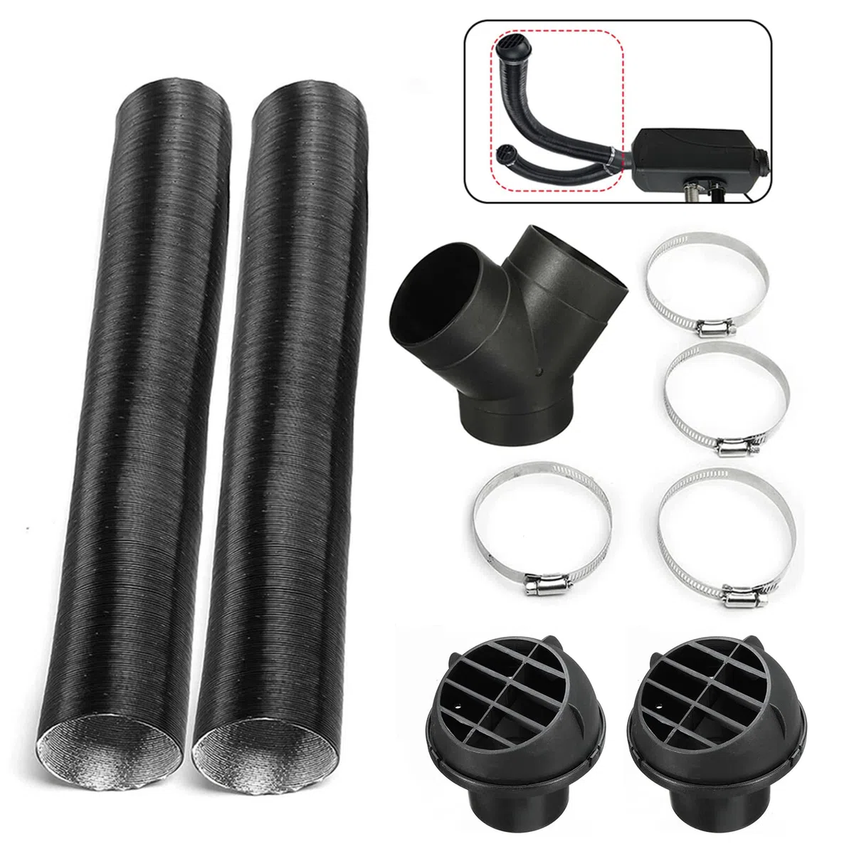 Diesel-Standheizungsset, 75-mm-Heizrohr, Luftauslass, Y-Bogen und Klemmen