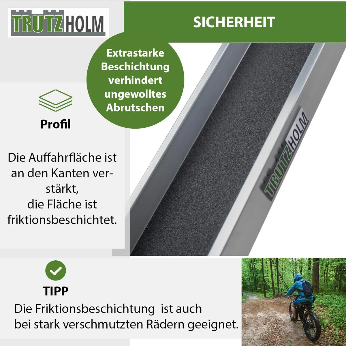 TRUTZHOLM 2X Auffahrschiene Alu Gesamtlänge 194 cm Traglast 50 kg je Rampe Anti-Rutsch Beschichtung Verladeschiene für E-Bike Fahrrad Pedelec Treppenrampe Fahrradrampe Auffahrrampe Fahrrad