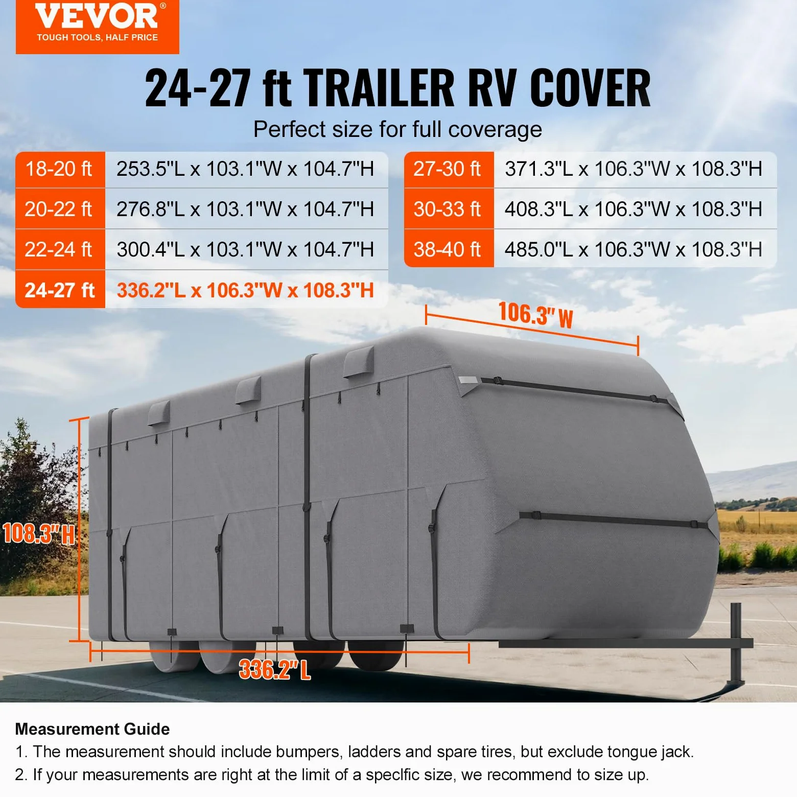 VEVOR Wohnwagen-Schutzhülle für 7,3-8,2 m Wohnwagen, Wohnwagenabdeckung aus Vliesstoff wasserdicht Winddicht, Universal-Wohnwagenhülle mit Aufbewahrungstasche, Reparaturflicken, Gurten, Klebeband