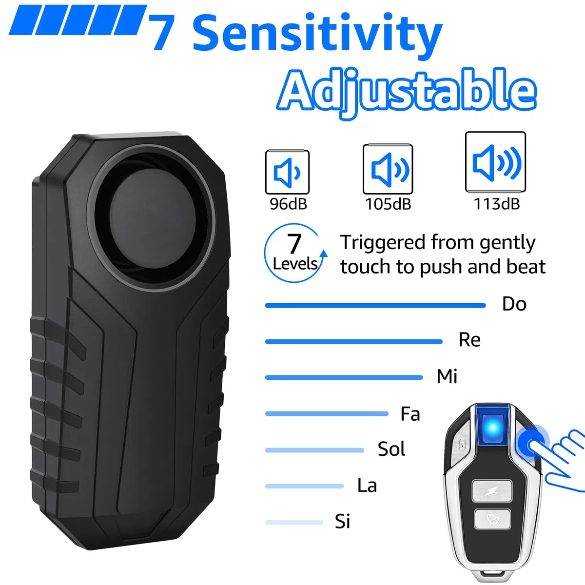 NineLeaf Alarmanlage Fahrrad, Drahtlose Motorrad Fahrrad Alarm, Diebstahlsicherung Alarm Mit Fernbedienung, IP65 Wasserdicht, 113 dB Super Laut, SOS-Funktion, Lautstärkeregelung einstellbar,8PK