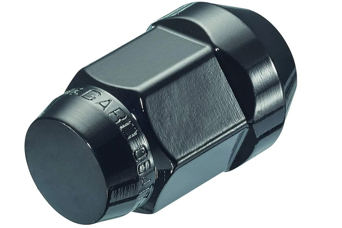 84557SUB Wheel Installation kit in Schwarz "Black Finish" (beinhaltet 16 Radmuttern in Schwarz, 4 Radsicherungen SUB und 1 Schlüssel) M12x1.5, Kegelsitz, Gesamtlänge 36,8 mm, SW19