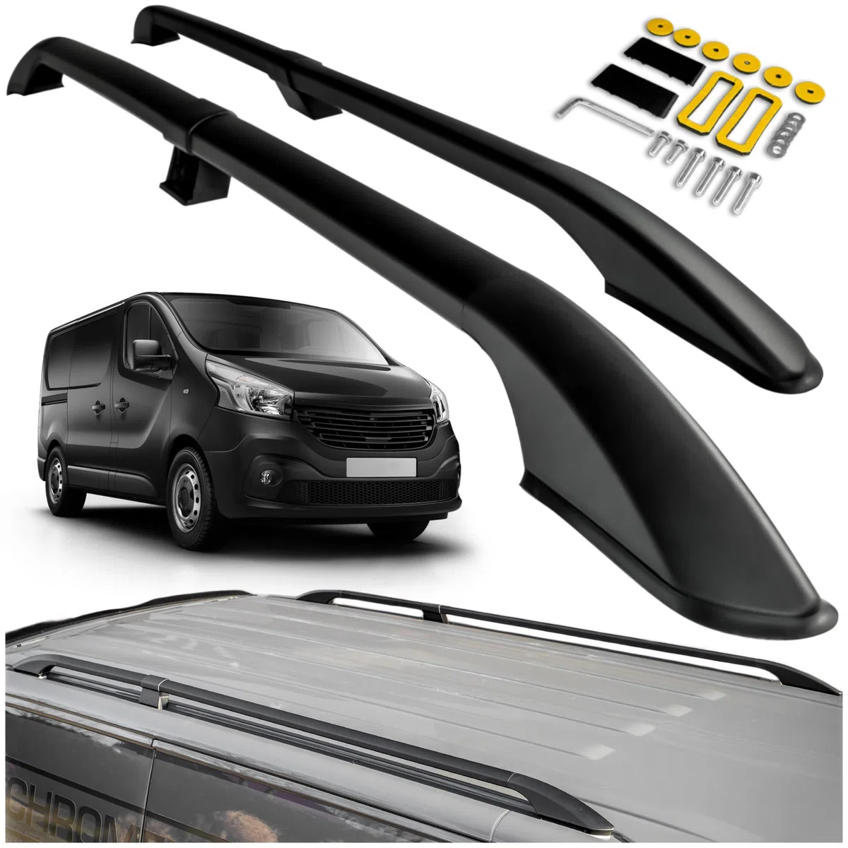 CHROMEMASTER Dachreling Dachträger Kompatibel mit Opel Vivaro 3 Long L2 2014-2019 | Zur Befestigung der Dachgepäckträger, Dachboxen oder Dachfahrradträger | Robuste Konstruktion aus Alu